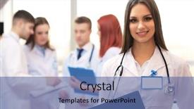  Presentation with conference - PPT theme having name badge - beautiful young doctor with team background and a ocean colored foreground