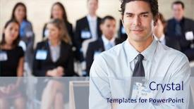  Presentation with conference - Colorful theme enhanced with name badge - businessman delivering presentation at conference backdrop and a lemonade colored foreground