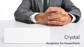  Presentation with signboard - Slide deck having name board - man wearing a suit sitting background and a white colored foreground