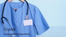  Presentation with name - Presentation theme having name tag - doctor shirt with stethoscope background and a light blue colored foreground
