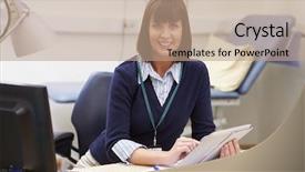  Presentation with flower office desk table - Presentation design featuring names faces - female consultant using digital tablet background and a coral colored foreground