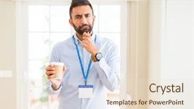  Presentation with questions question marks idea - Presentation theme featuring names faces - handsome hispanic man wearing id background and a  colored foreground