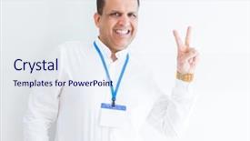  Presentation with business card - Colorful presentation design enhanced with names faces - middle age business man wearing backdrop and a sky blue colored foreground