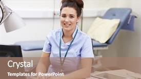  Presentation with nurse - Presentation design featuring names faces - portrait of female nurse working background and a coral colored foreground