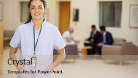  Presentation with nurse - Presentation theme featuring names faces - portrait of female nurse background and a coral colored foreground