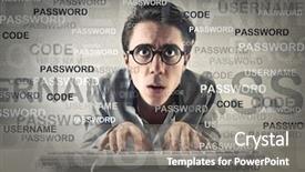  Presentation with keyboard - Cool new PPT theme with names faces - worried man typing backdrop and a gray colored foreground