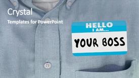  Presentation with name - Slide deck consisting of nametag - hello your boss words name background and a gray colored foreground