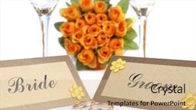  Presentation with rose yellow - Slides featuring naming ceremony - table with bride and groom background and a coral colored foreground