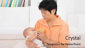  Presentation with nanny - Colorful PPT layouts enhanced with nanny taking care baby backdrop and a coral colored foreground