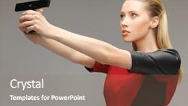  Presentation with nano - Audience pleasing PPT theme consisting of nano antenna - bright picture of futuristic woman backdrop and a coral colored foreground