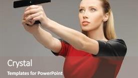  Presentation with nano - PPT theme enhanced with nano antenna - bright picture of futuristic woman background and a coral colored foreground