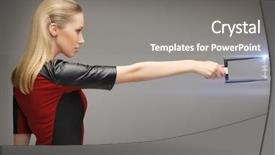 Presentation with weapon - Presentation theme consisting of nano antenna - picture of futuristic woman background and a gray colored foreground