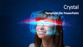  Presentation with high tech - Colorful PPT theme enhanced with nano devices - future woman with high tech backdrop and a navy blue colored foreground