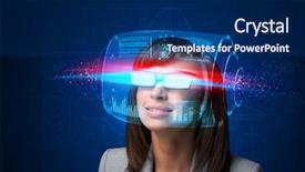  Presentation with nano - PPT layouts featuring nano devices - future woman with high tech background and a navy blue colored foreground