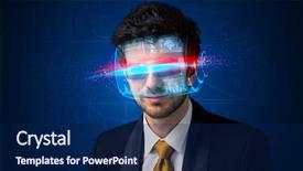  Presentation with nano - PPT theme enhanced with nano devices - man with future high tech background and a navy blue colored foreground