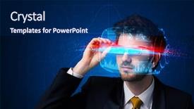  Presentation with nano - Amazing PPT theme having nano devices - man with future high tech backdrop and a navy blue colored foreground