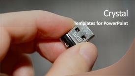  Presentation with drive thru windosw - Presentation design featuring pendrive - tiny usb drive being held background and a coral colored foreground