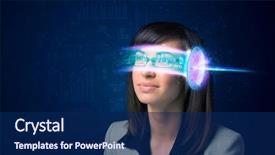  Presentation with high tech - Audience pleasing theme consisting of woman from future with high tech smartphone glasses concept backdrop and a navy blue colored foreground