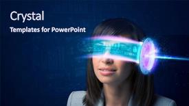  Presentation with high tech - Presentation design consisting of nano electronics - woman from future with high background and a navy blue colored foreground