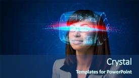  Presentation with nano - Colorful PPT theme enhanced with nano devices - woman with high tech smart backdrop and a navy blue colored foreground