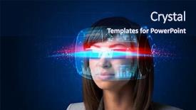  Presentation with nano technology - Cool new slide deck with nano technology - future woman with high tech backdrop and a navy blue colored foreground