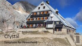  Presentation with mountain - PPT theme having nanobody - triglavski dom na kredarici mountain background and a coral colored foreground