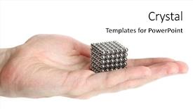  Presentation with toy - Slide set with nanostructure - neocube toy on man hand background and a white colored foreground