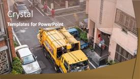  Presentation with garbage truck - PPT theme consisting of nantou-taiwan-april-28th-2019 background and a coral colored foreground