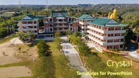  Presentation with school building - PPT theme with nantou-taiwan-december-18th-2019 background and a tawny brown colored foreground