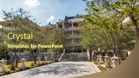  Presentation with school building - PPT theme consisting of nantou-taiwan-december-18th-2019 background and a tawny brown colored foreground