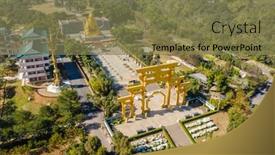  Presentation with school building - PPT theme featuring nantou-taiwan-december-18th-2019 background and a violet colored foreground