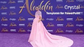  Presentation with aladdin - Audience pleasing slide deck consisting of naomi-scott-at-the-los backdrop and a violet colored foreground