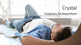  Presentation with happy 18th birthday - Presentation featuring nap - happy young man lying background and a white colored foreground