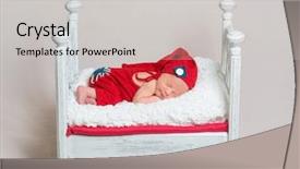  Presentation with neonatal premature newborn baby girl - Audience pleasing PPT theme consisting of nap on a wooden crib backdrop and a light gray colored foreground