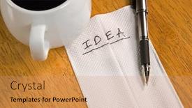  Presentation with pen laptop coffee cup clips - PPT theme with napkin idea with coffee cup and a pen background and a coral colored foreground