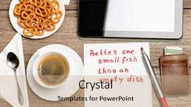  Presentation with proverb - PPT layouts with napkin message proverb on wooden background and a coral colored foreground