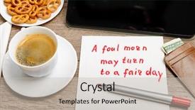  Presentation with table napkin - Theme having napkin message proverb on wooden background and a soft green colored foreground