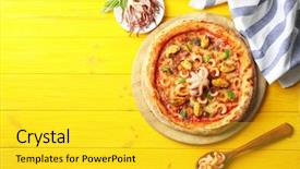  Presentation with napkin - Slide set having napkin on yellow wooden background background and a yellow colored foreground