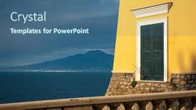  Presentation with building - Amazing presentation theme having naples-coastline-with-the-mount backdrop and a ocean colored foreground