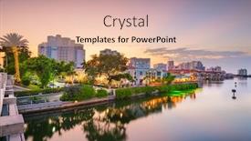  Presentation with canals - Audience pleasing theme consisting of naples florida usa downtown skyline and canals at dusk backdrop and a lemonade colored foreground