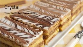  Presentation with close up puff pastry - PPT layouts featuring napoleon - moroccan mille feuille pastries background and a coral colored foreground