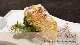  Presentation with confectionery - PPT theme having napoleon - piece of homemade cake sprinkled background and a coral colored foreground