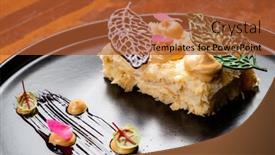  Presentation with cake - Presentation having napoleon-cake-with-chocolate-leaves background and a red colored foreground