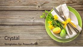  Presentation with cutlery easter table setting - PPT layouts consisting of daffodil and cutlery holiday background and a coral colored foreground