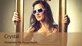  Presentation with narcissism - Colorful presentation design enhanced with narcissism - beautiful woman holding an empty backdrop and a coral colored foreground