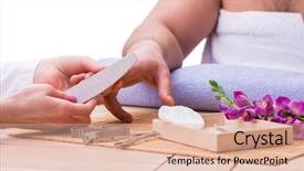  Presentation with narcissism - Colorful presentation enhanced with narcissism - hand manicure concept for man backdrop and a coral colored foreground