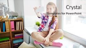  Presentation with narcissism - Slide deck with narcissism - schoolgirl taking selfie with smartphone background and a white colored foreground