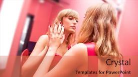  Presentation with narcissism - Slide set with narcissism - woman beauty young woman background and a coral colored foreground