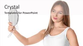  Presentation with narcissism - Colorful theme enhanced with narcissism - young beautiful woman looking backdrop and a white colored foreground