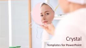  Presentation with mirror - Audience pleasing presentation design consisting of narcissism - young beautiful woman looking backdrop and a lemonade colored foreground